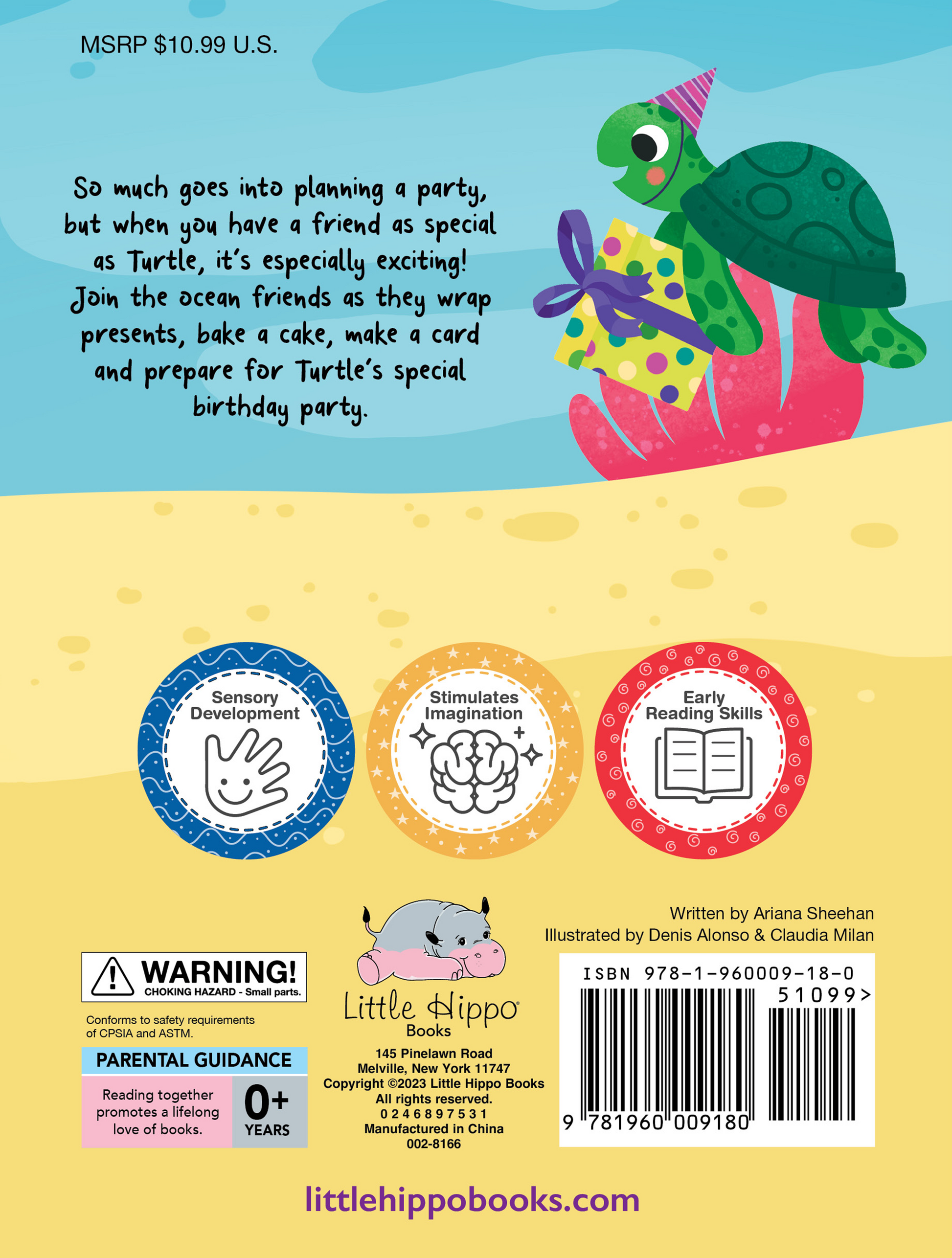 little hippo books silicone touch and feel happy birthday turtle