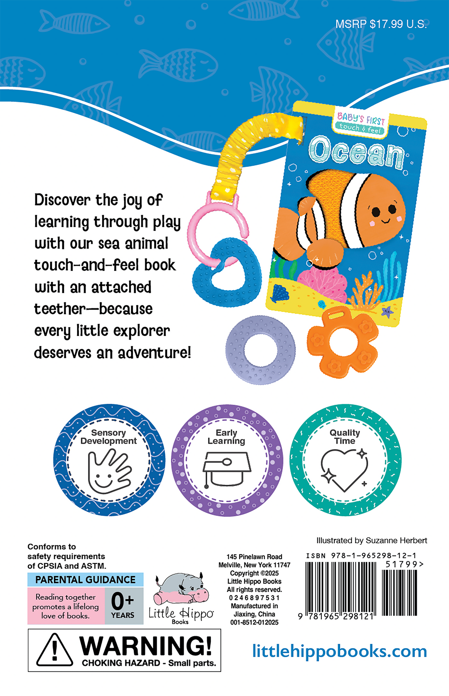 little hippo book sensory touch and feel ocean book with attached teether set