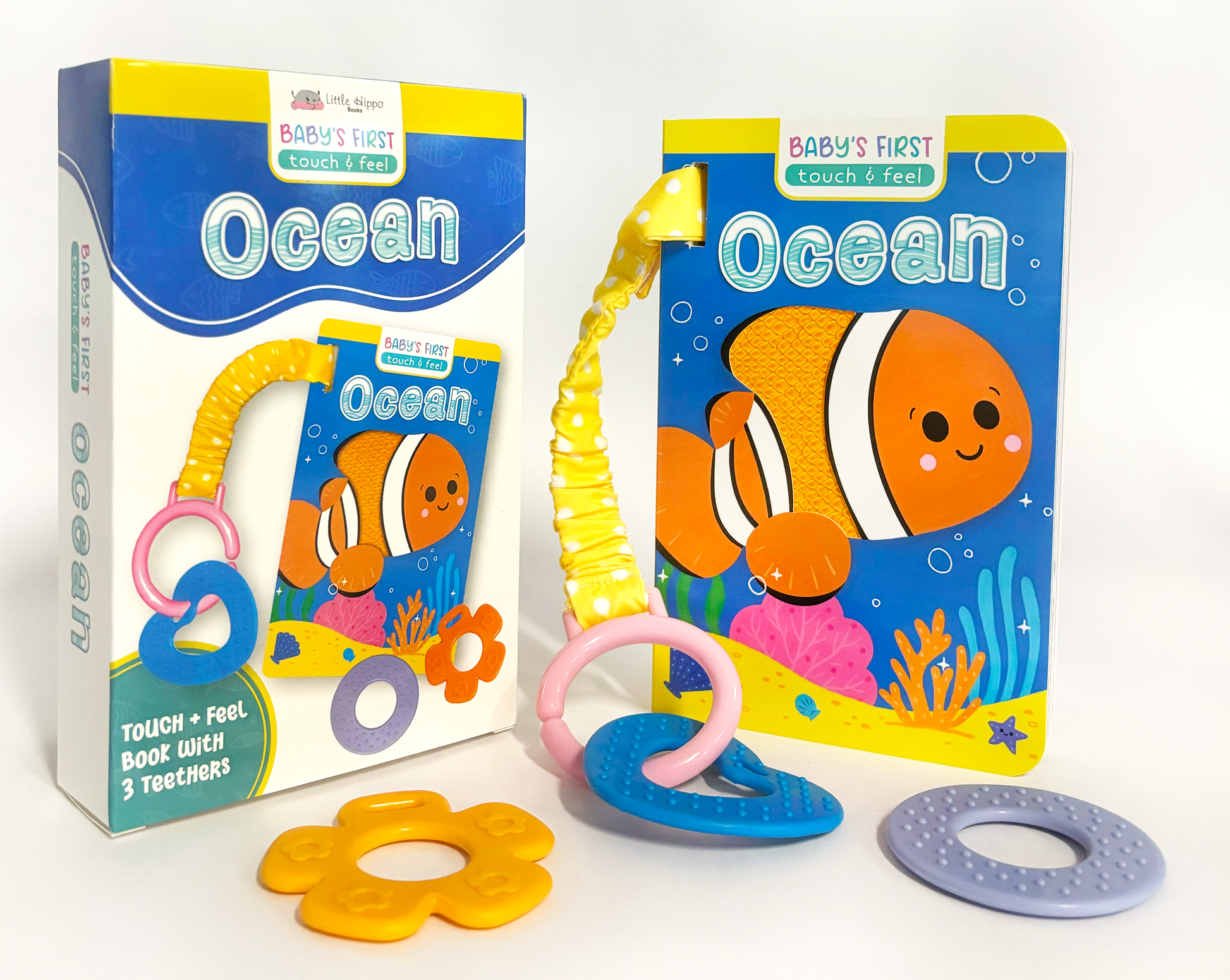 little hippo book sensory touch and feel ocean book with attached teether set