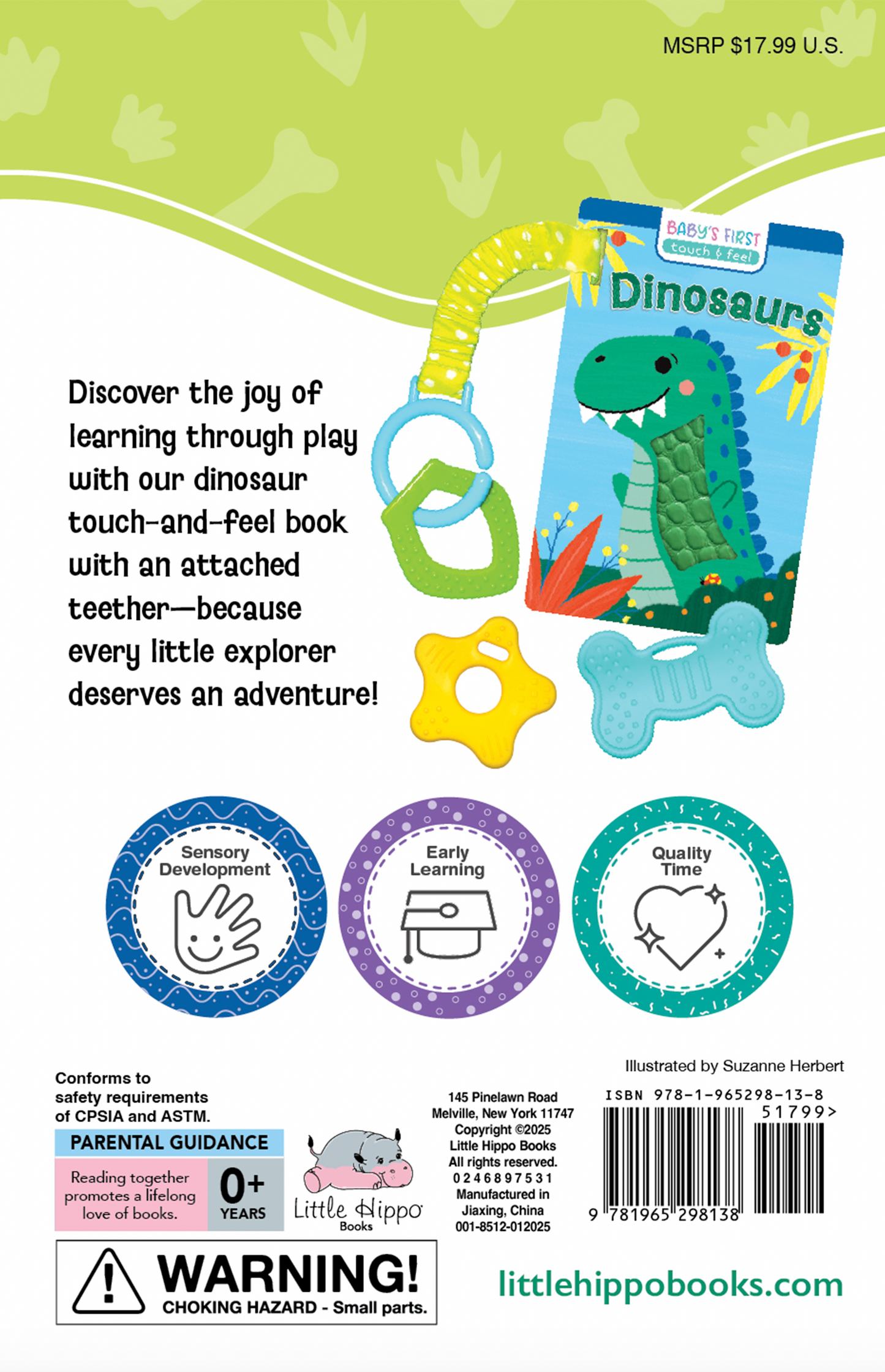 little hippo books sensory dinosaur touch and feel book with teether set