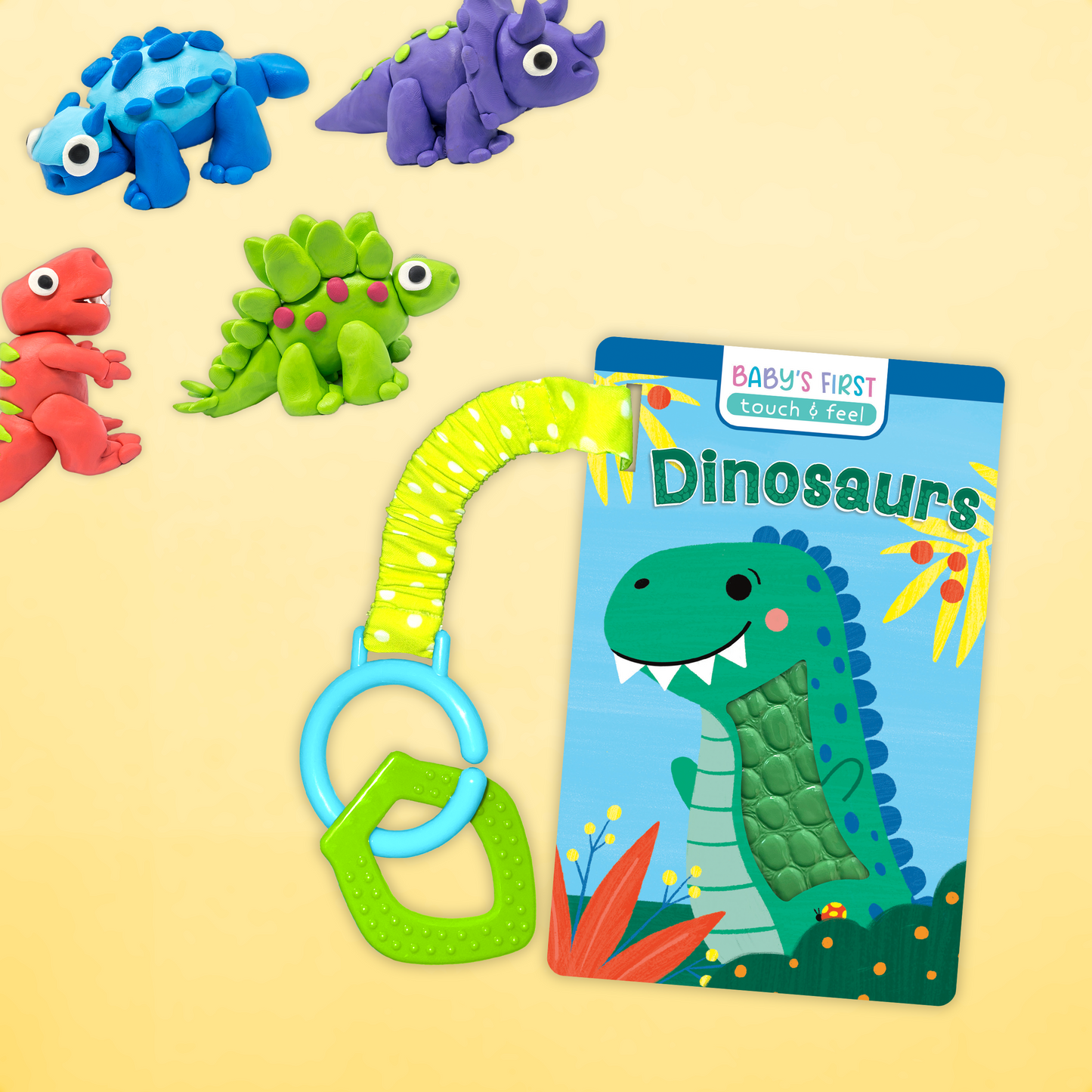 little hippo books sensory dinosaur touch and feel book with teether set