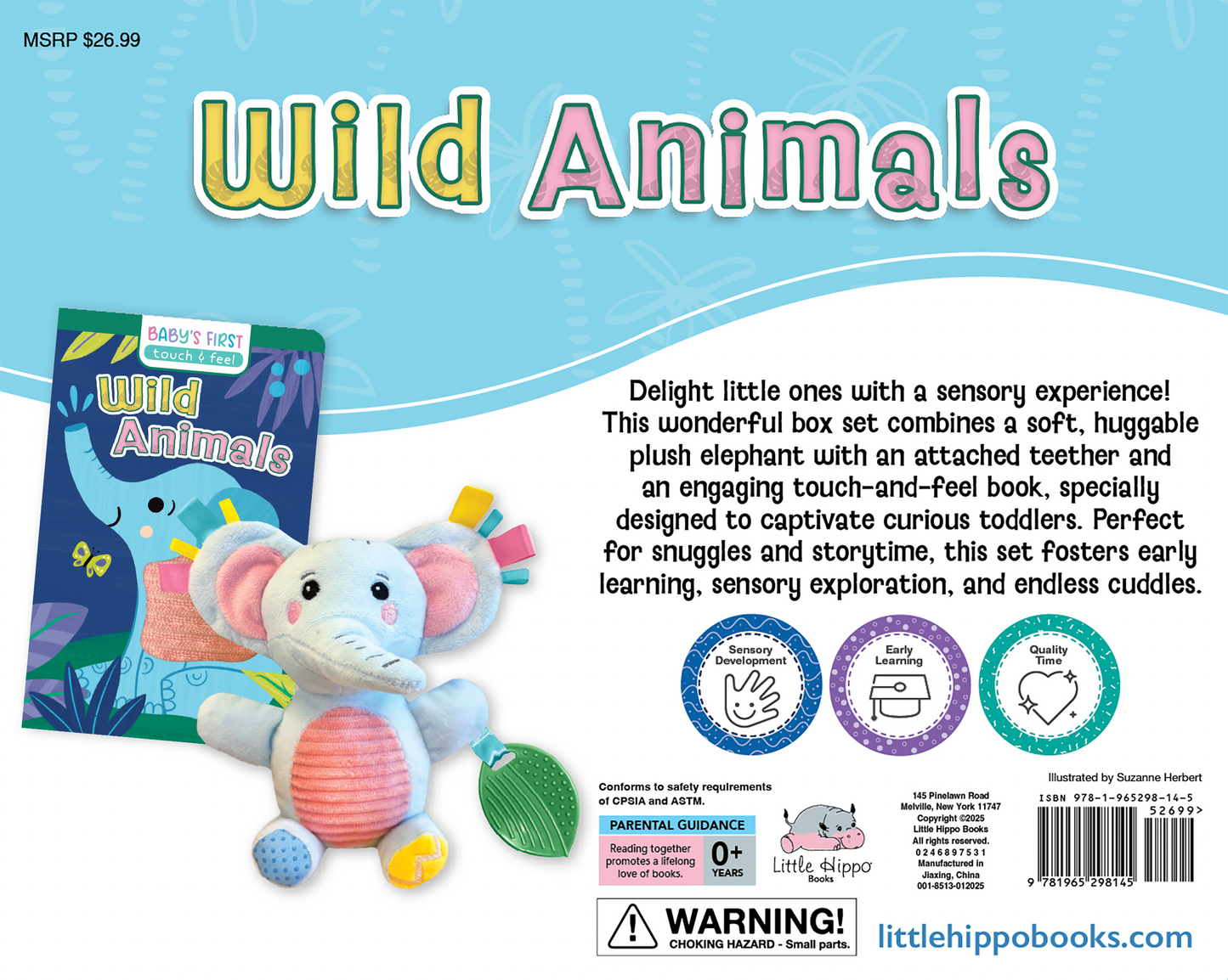 little hippo books sensory plush with teether and touch and feel book set