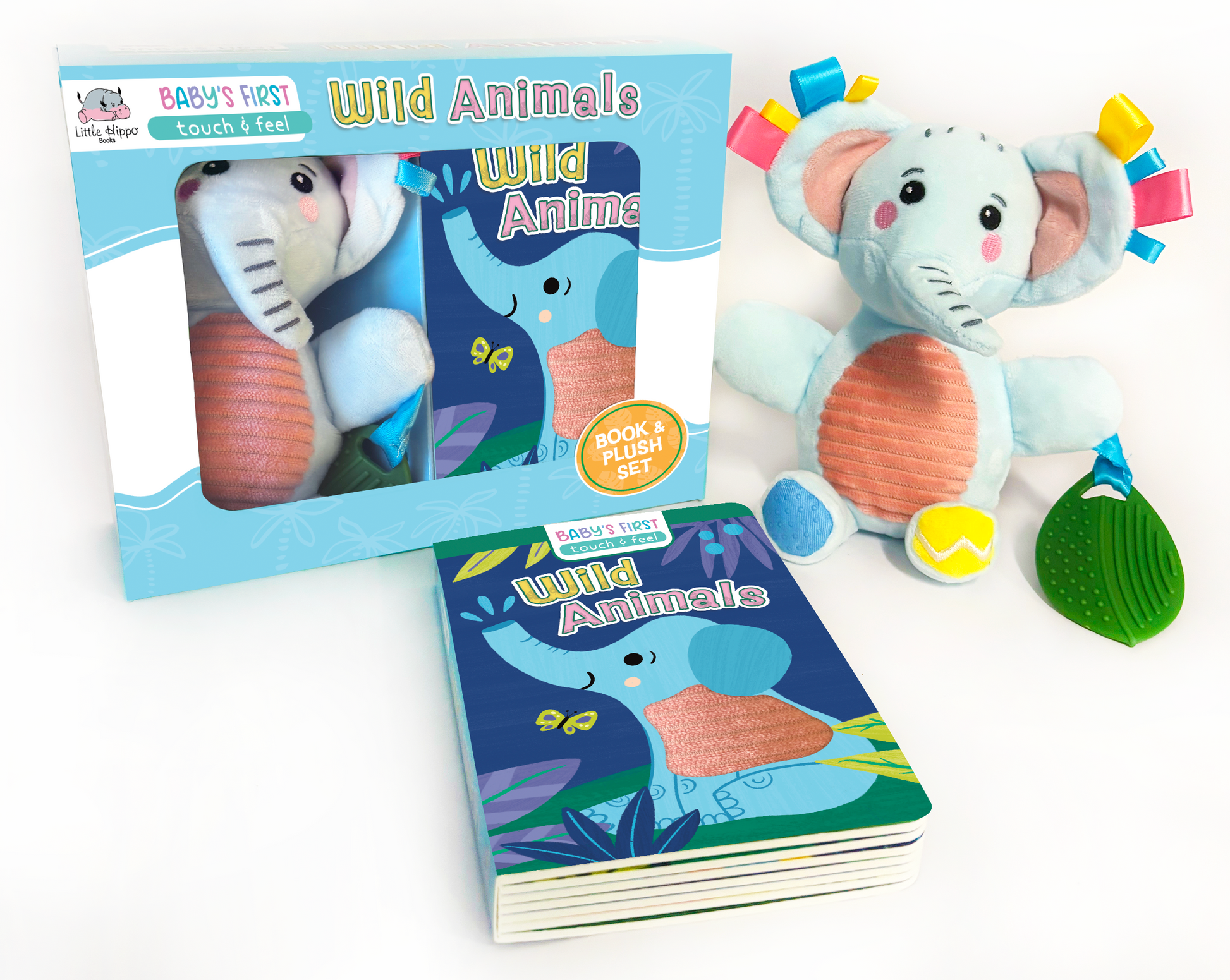little hippo books sensory plush with teether and touch and feel book set