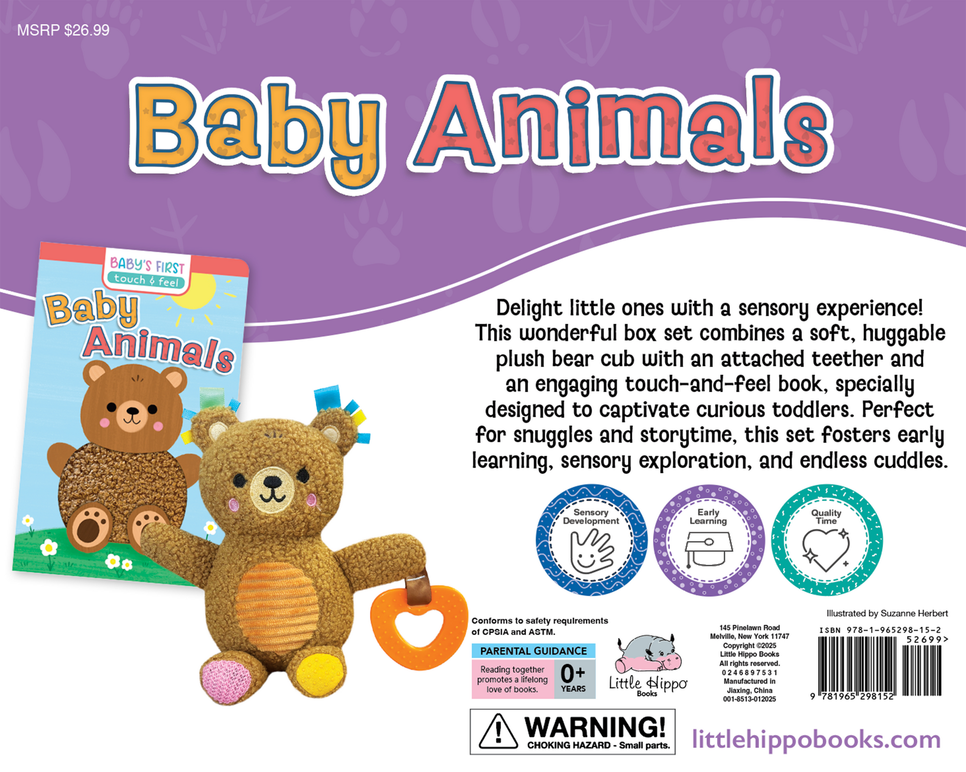 little hippo books sensory plush with teether and touch and feel book set