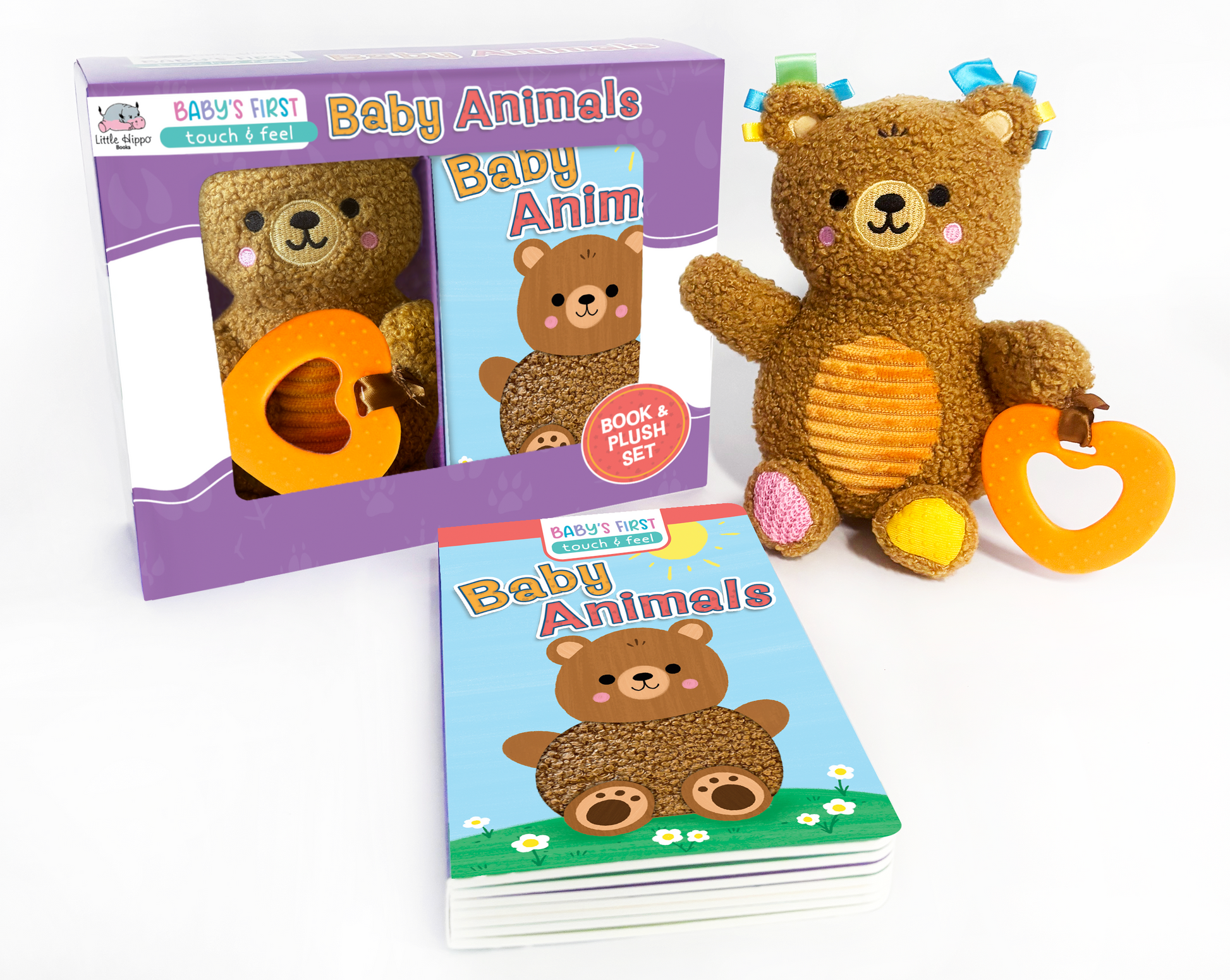 little hippo books sensory plush with teether and touch and feel book set