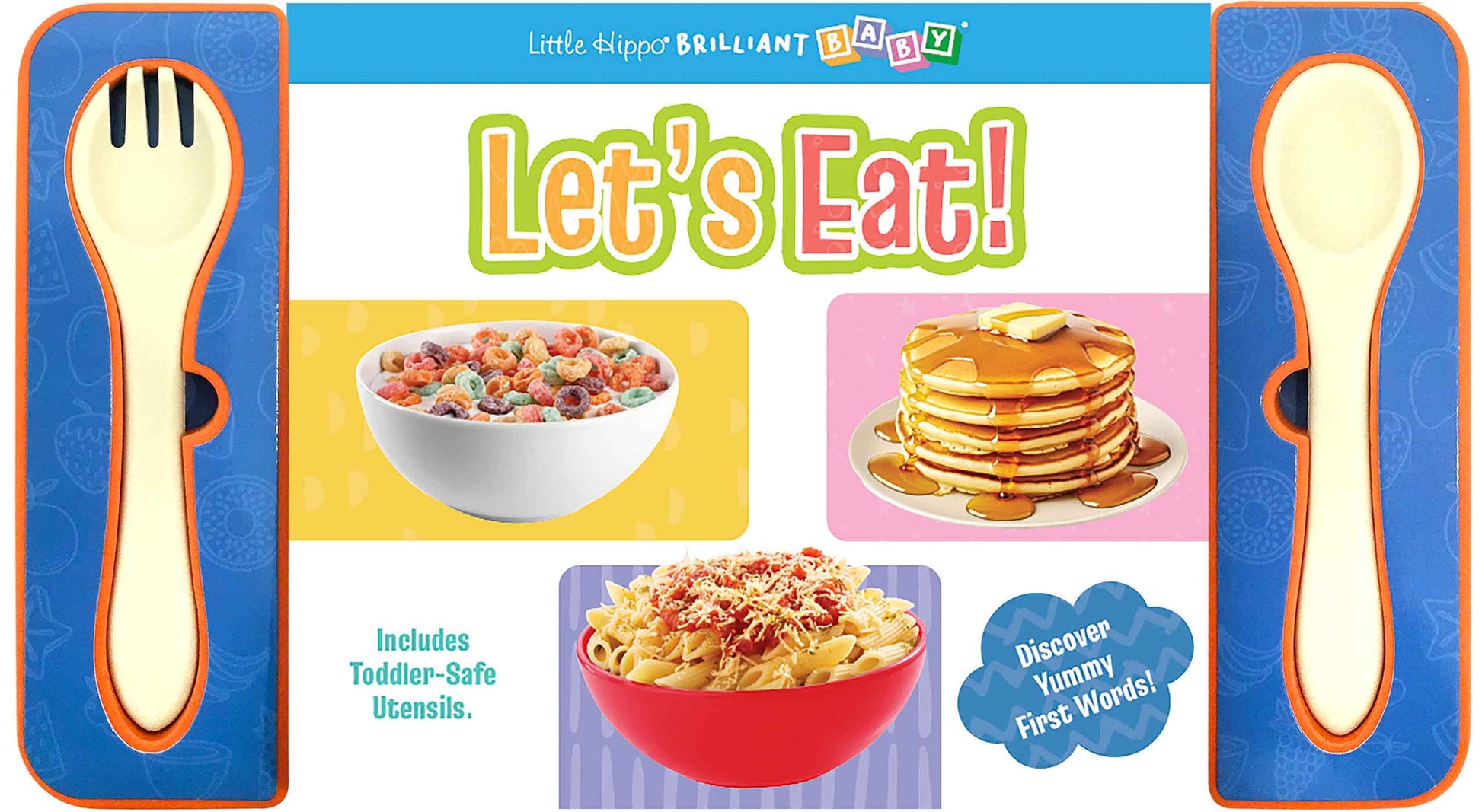 little hippo books let's eat board book with silicone fork and spoon first words about eating