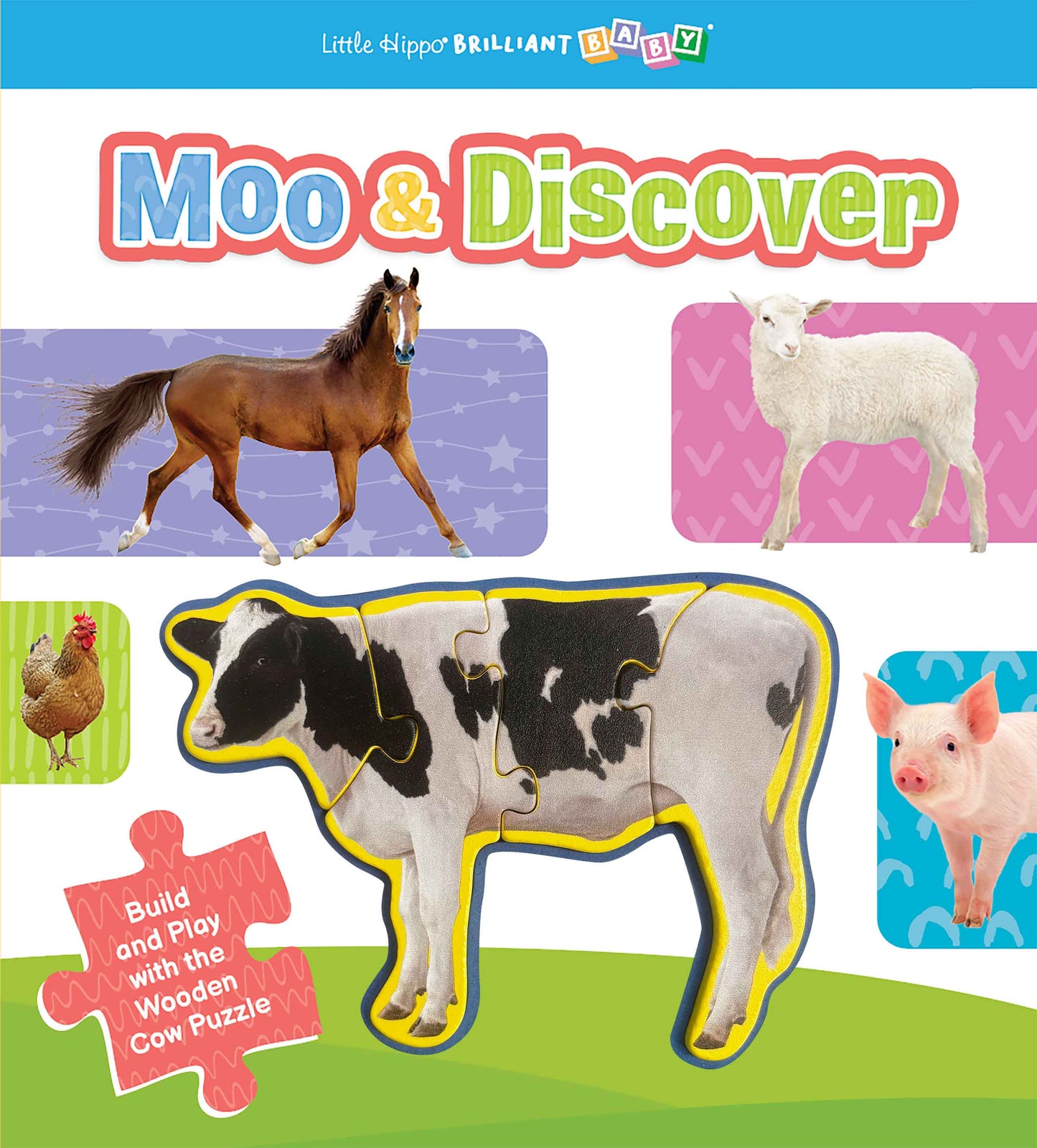 little hippo books moo and discover wooden puzzle book for toddlers
