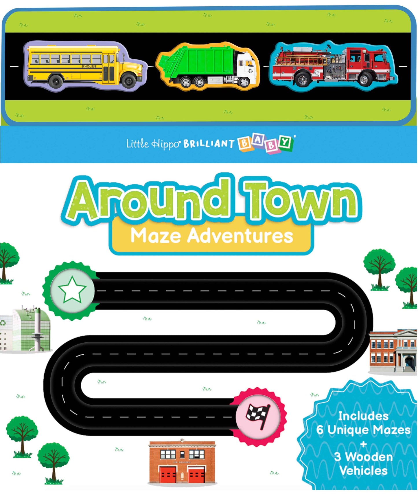 little hippo books around town maze adventure with wooden vehicles for toddlers