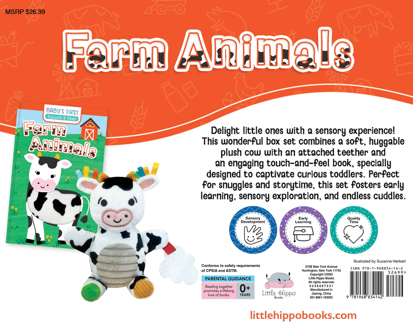 little hippo books touch and feel farm book with cow plush and teether