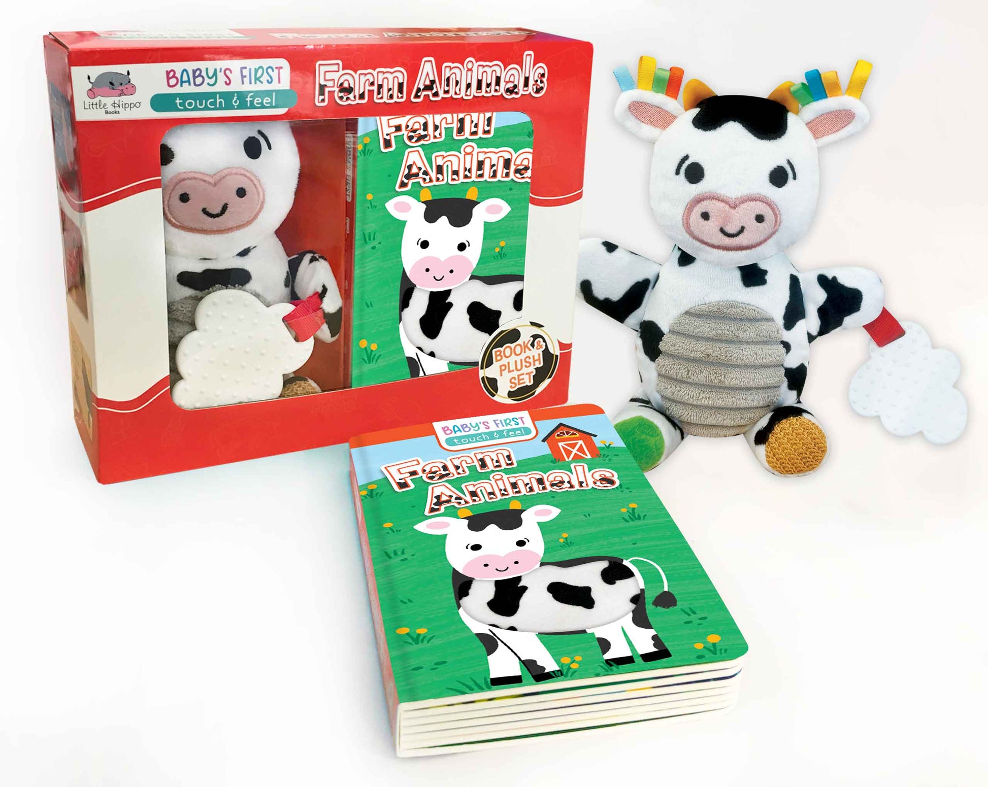 little hippo books touch and feel farm book with cow plush and teether